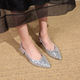 KYLETHOMASW  -  Fashion new sequin pointed toe elegant stiletto bag head back empty high heels sandals party wedding luxury women's shoes