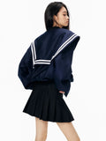 Kylethomasw Vintage Sailor Collar Jacket Women Patchwork Long Sleeve Oversize Coat Preppy Style Uniform Old Money Aesthetics Outfits