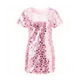KYLETHOMASW  -  Women Sequin T-shirt Dress Short Sleeve Crew Neck Mini Dress Summer Casual Party Clubwear