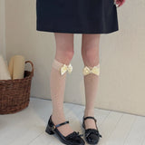 KYLETHOMASW  -  Women Bow Rhinestone Heart Calf Socks Sweet Cute Japanese Silk Stockings Outdoor Dating Princess Ballet Style Mid-calf Socks