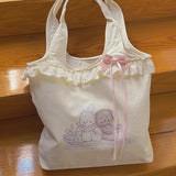 KYLETHOMASW  -  Cartoon Sweet Girls Rabbit Printing Handbags Patchwork Lace Kawaii Bow Top-Handle Bags Women Cute Purses Fashion Y2k Clutches