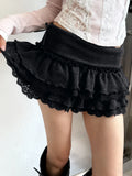 KYLETHOMASW  -  Sweet Slight Strech Solid  Low Waist All Match Folds Short Edible Tree Fungus Knitted Skirts