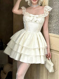 KYLETHOMASW  -  French Sweet Bow Lace Princess Dress Women Summer Fashion Slim Elegant Lovely Fluffy Dresses New Design Fit Chic Vintage Outfit