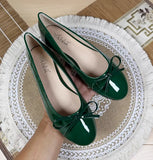 KYLETHOMASW  -  Women Round Toe Ballet Flats Spongy Bottom  Hot New 2024 Italian Shoes Patent Leather Classic Bow-Knot Dressing Slip-On 34 48 47