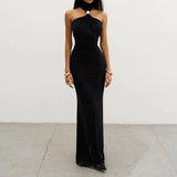 KYLETHOMASW  -  Sexy Off Shoulder Solid Color Temperament Evening Dress High-end Sleeveless Dress Hot Women Fashion Sleeveless Halter Long Dress