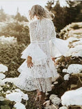 Kylethomasw 2024 Fashion Runway White Lace Embroidery Hollow Out Long Flare Sleeve Cascading Ruffles Cake Party Evening Prom Robe Dresses