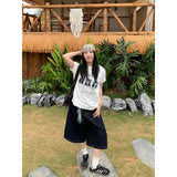 KYLETHOMASW  -  Women Loose Wide-Leg Black Jeans Cargo Y2K Harajuku High Street Aesthetics 2000s Style Shorts Denim Clothing Summer
