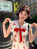 KYLETHOMASW  -  Summer Japanese Kawaii Party Dress Women Casual Sweet Cute Mini Dress Female Lace Korea V-Neck Fairy Slim One Piece Dress 2024