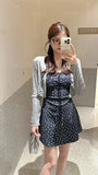 KYLETHOMASW  -  Women Gray Ribbed Cropped Cardigan V-neck Long Sleeve Sun  Knit Top