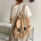 KYLETHOMASW  -  Korean Solid Color Drawsting Backpacks Light Weight Nylon Ruched Shoulder Bags Large Capacity Casual Student Schoolbag Travel