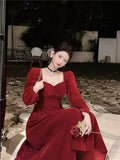 KYLETHOMASW  -  Vintage Elegant Velvet Long Dress for Woman Autumn New Square Collar Puff Sleeves A Line Party Dresses Party Evening Vestidos
