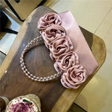 KYLETHOMASW  -  3d Flower Sac Femme Pearl Beads Hand Bags for Woman Square Bolsos Mujer Portable Tote Bag Elegant Fashion Bolsas Satin Bolsa