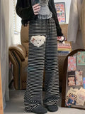 Kylethomasw Stripe Dog Graphic Sweatpants Cutecore Cartoon Embroidery Wide Leg Straight Pants Women Korean Thick Warm Winter Bottoms
