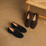KYLETHOMASW  -  Kid Suede Penny Loafers Women Handmade Autumn Winter Casual Shoes Ladies Leisure Slip-on Creeper Flats Brown Size 34-43