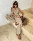 KYLETHOMASW  -  New Womem Linen Cotton Chic Vest Pants Suit Two-Piece Set Office Ladies Summer Korean Fashion 2 Piece Sets Womens Casual Outfits