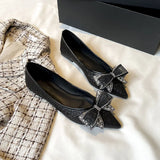KYLETHOMASW  -  Spring Gold/Silver Bowknot Flats Women Sparkle Crystal Shoes Elegant Ladies Lace Bow Pointed Toe Ballets Female Moccasins