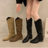 KYLETHOMASW  -  Autumn Winter Vintage Woman Knight Knee High Boots Shoes Ladies Concise Slip On Western Cowboy Botas