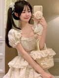 KYLETHOMASW  -  Floral Print Dresses for Women Spring Summer Sweet Puff Sleeves Party Birthday Mini Dress Elegant Chic Princess Vestidos New