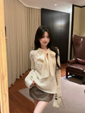 KYLETHOMASW  -    Sweet Hot Girl Pure Sexy Bow Lace-up Sweater Women's Autumn Hollowed-out Slash Neck Loose Knitwear Fashion Female Clothes