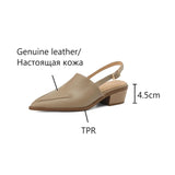 Kylethomasw NEW Summer Women Sandals Genuine Leather Shoes for Women Pointed Toe Chunky Heel Shoes Simple Cover Toe Slingback Buckle Sandals