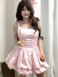 KYLETHOMASW  -  Summer New French Temperament Spice Girl Design Chic Sense Strap Sling Dress Waist Slim Elegant Pink Sweet Full Dress Women's
