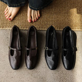 KYLETHOMASW  -  New Genuine Leather T-Strap Mary Janes Buckle Women's Flats and Loafers, Retro Daily Walking Flats,Casual Commute Лоферы Женские
