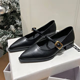 KYLTHOMASW  -   Pointed Toe Women Loafers Black Brown White Casual Mules Shoes Belt Buckle Shallow Slip On Low Flat Heeled Party Pumps