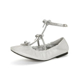 KYLETHOMASW  -  Rhinestone Bow T-Strap Round Toe Flat Ballet Shoes Woman Summer 2025 Buckle Women's Mary Jane Shoes Woman Pumps
