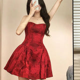 KYLETHOMASW  -  Y2k Red Floral Women Dresses A-line Sleeveless Sexy Vintage Mini Dress Korean Fashion High Waist Vestidos Mujer