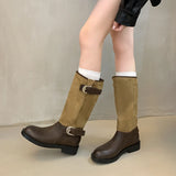 KYLETHOMASW  -  Winter Belt Buckle Women Knight High Boots Thick Heel Shoes Female Vintage Slip On Slim Long Booties Zapatos De Muje