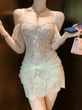 KYLETHOMASW  -  Fashion Hotsweet Women Lace Evening Gown Sexy Off-Shoulder Slim Mini Short Dress Party Birthday Vestido Holiday Vacation Clothes