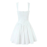 KYLETHOMASW  -  Pretty Girl Summer White Tank Mini Dress Women Elegant Square Neck Sleeveless Dresses Short Holiday Robe Cotton Vestidos