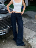 KYLETHOMASW  -  American Retro Y2k Aesthetic Low Waist Jeans Women Summer Straight Floor Length Jeans Spicy Girl Style Casual Daily Streetwear