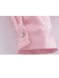 Kylethomasw  Spring Elegant Pink Turn-Down Collar Blouse for Woman Casual Long Sleeves Lace-Up Female Chic Single Breasted Shirt Top