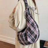 KYLETHOMASW  -  Preppy Plaid Pleated Bow Women's Handbags Y2k Aesthetic Fashion All Match Shoulder Bag Trendy Casual Crossbody Bags Streetwear