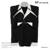 KylethomaswHigh-class Fashion Hot Girl Fried Street Niche Design Detachable Split Waist Leakage Black Long Sleeve Suit Jacket Autumn