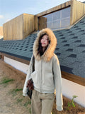 KYLETHOMASW  -   Fur Hooded Sweatshirts Women Loose Plush Winter Warm Daily 2025 OL New Chic Casual Streetwear All Match Coats