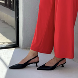 KYLETHOMASW  -  New Women Shoes Slip On Black Women Sandals Pointed Toe Slingbacks Pumps Wedding Shoes Low Heels Dress