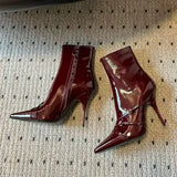 KYLETHOMASW  -  Fashion Patent Leather Belt Buckle Women Ankle Boots Elegant High heels Autumn Winter Chelsea Office Lady Short Booties Shoes
