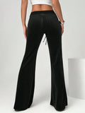 KYLETHOMASW  -  Autumn Winter Lady High Waist Casual Solid Velvet Flared Trousers Autumn Winter Lady High Waist Casual Velvet Flared Trousers