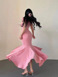 KYLETHOMASW  -  Sexy Slim Elegant Lady Long Dress Summer Short Sleeve Square Neck Pleated Fishtail Tight Party Dresses for Women