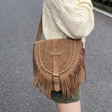 Kylethomasw Fashion Tassel Shoulder Bag for Women High Quality Deerskin Armpit Bag Women Retro Purse Crossbody Bag Bohemian Handbags Satchel