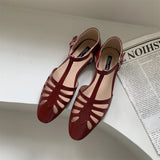 KYLETHOMASW  -  T-strap Rome Flat Sandals Women Hollow Out Vintage Summer Mary Janes Shoes Ladies Pu Leather Holiday Elegant Gladiator Sandals