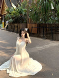 KYLETHOMASW  -  Summer French Vacation Bohemian Chic Dress Women's Lace Tulle Slim Tube Top Dress Backless Sexy Fairy-style Formal Gown Fashion