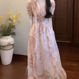 KYLETHOMASW  -  Chiffon Pink V-Neck Floral Dress Holiday Style Beautiful Unique Waist Temperament Beach Skirt Floral Dress Female