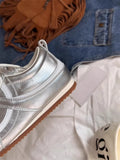 KYLETHOMASW  -  Women Sneakers Spring Summer New Leather Sweet Fashion Casual Flats Women Lace-up German Training Shoes Women Silver 321
