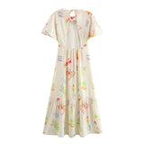 KYLETHOMASW  -  French Elegant Floral Print Short Dress Women Holiday Sleeved Fashion Ladies Midi Dress