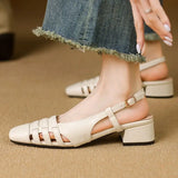 KYLETHOMASW  -  Design 2025 Vintage Women Sandals Square Toe Block Heels 3.5cm Back Buckle Strap Big Size 43 Dating Shoes 31 32