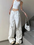 Kylethomasw Women Low Waist Denim Pants Y2k Vintage Loose Korean Style Straight Wide Leg Cargo Jeans Harajuku Causal Ladies Trousers