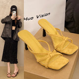 KYLETHOMASW  -  New Rhinestone Square Head Sandals Women's Temperament Socialite Style Fine Heel High Heel Women's Sandals